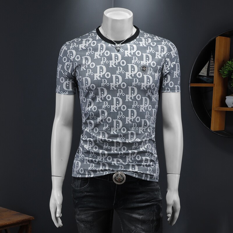 2025假模夏季新品质丝光棉男潮流短袖T恤QT6012AFD61022T-P70，男装T恤，阿丰达