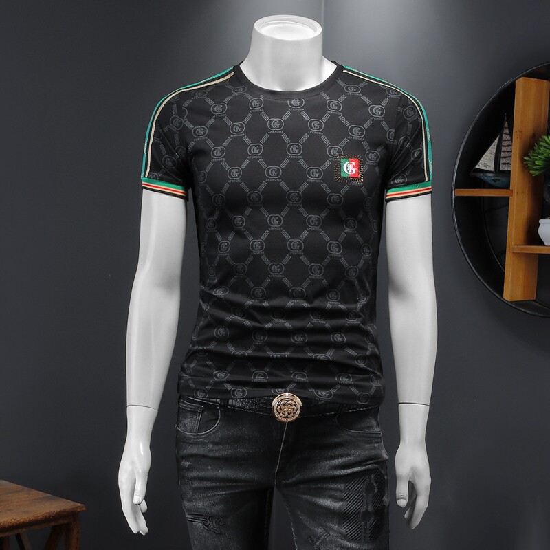 2025假模夏季新高端品质丝光棉男潮流短袖T恤QT6012AFD9923T-P75，男装T恤，阿丰达