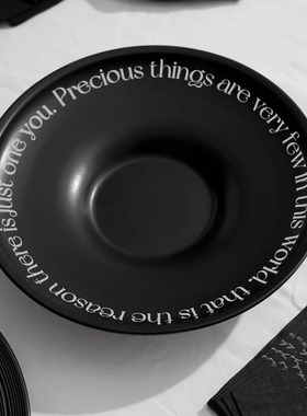 Easygood简约黑色陶瓷汤盘高颜值圆形沙拉盘家用早餐盘意面西餐盘