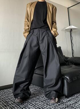 THREENINE 高级感裁剪拼接设计感硬挺西裤男时髦直筒阔腿拖地裤潮