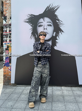 THREENINE 秋冬街头复古迷彩工装阔腿裤男女裁片宽松廓形牛仔裤