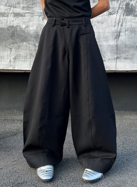 TNREEHINE韩式小众设计极简高级感不规则斜门襟弯刀阔腿西裤男潮