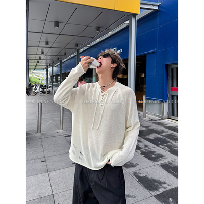 早秋氛围网感微透网纱针织衫