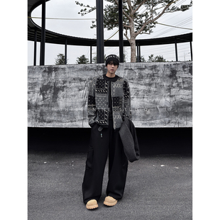 THREENINE 韩系撞色提花圆领开衫毛衣男女冬季慵懒加厚外套上衣潮