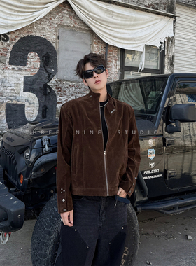 THREENINE街头复古立领反绒皮夹克外套男女ins博主同款外套高级感