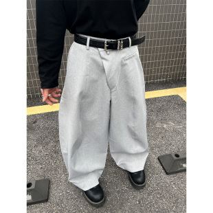 TNREEHINE韩式 男潮 小众设计极简高级感不规则斜门襟弯刀阔腿西裤