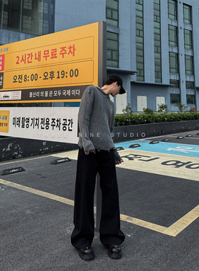 THREENINE原创 显腿长弯刀黑牛仔微喇裤男女百搭休闲显瘦cleanfit