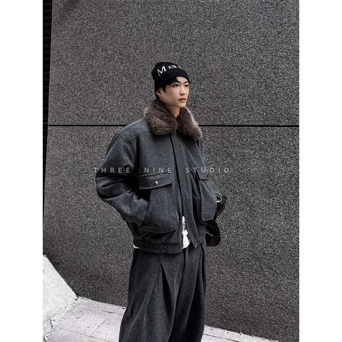 THREENINE 冬季小众短款毛呢夹克男休闲保暖套装廓形呢子阔腿裤潮,男装,时尚套装,淘宝优惠券,粉丝福利购,淘宝优惠卷