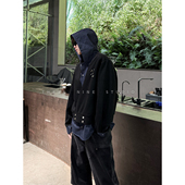 THREENINE 韩系学院假两件连帽衬衫 拼接设计感廓形卫衣时髦外套潮