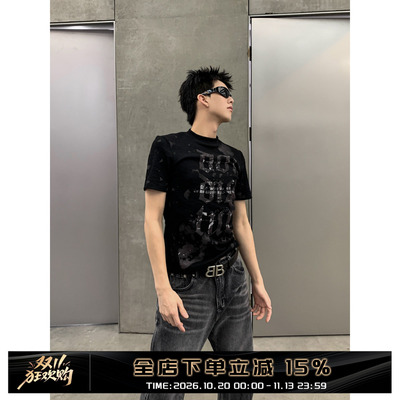 小众朋克字母印花圆领套头短袖