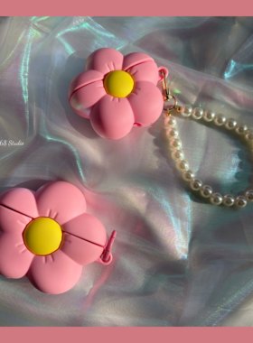 立体硅胶粉色花朵适用苹果耳机保护套airpods4无线蓝牙耳机壳三四代airpodpro2二代ipod耳机套airpods3保护壳