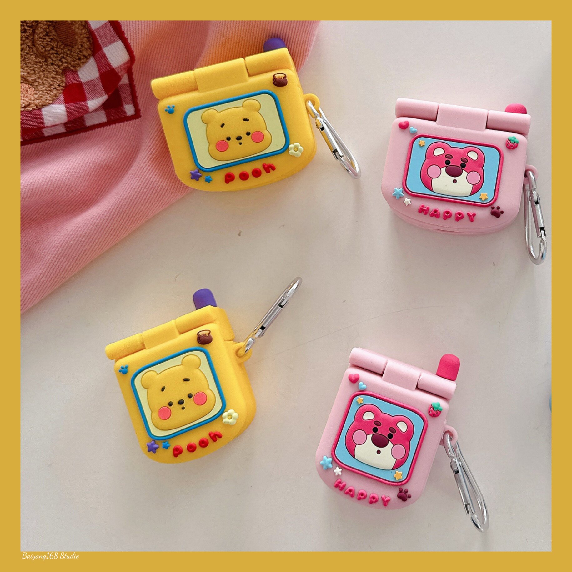 维尼草莓熊翻盖大哥大适用airpodspro3保护套苹果耳机保护壳airpods4无线蓝牙耳机套ipod盒二代airpod2耳机壳,3C数码配件,耳机保护套,淘宝优惠券,粉丝福利购,淘宝优惠卷