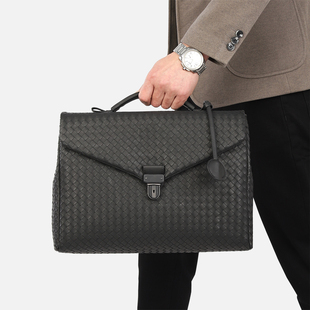 手提包男款真皮编织男包大容量软皮商务男士公文包打蜡牛皮手拎包