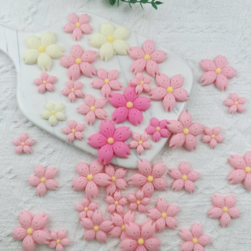 粉色樱花蛋糕装饰巧克力烘焙专用白色立体樱花西点点缀代可可脂