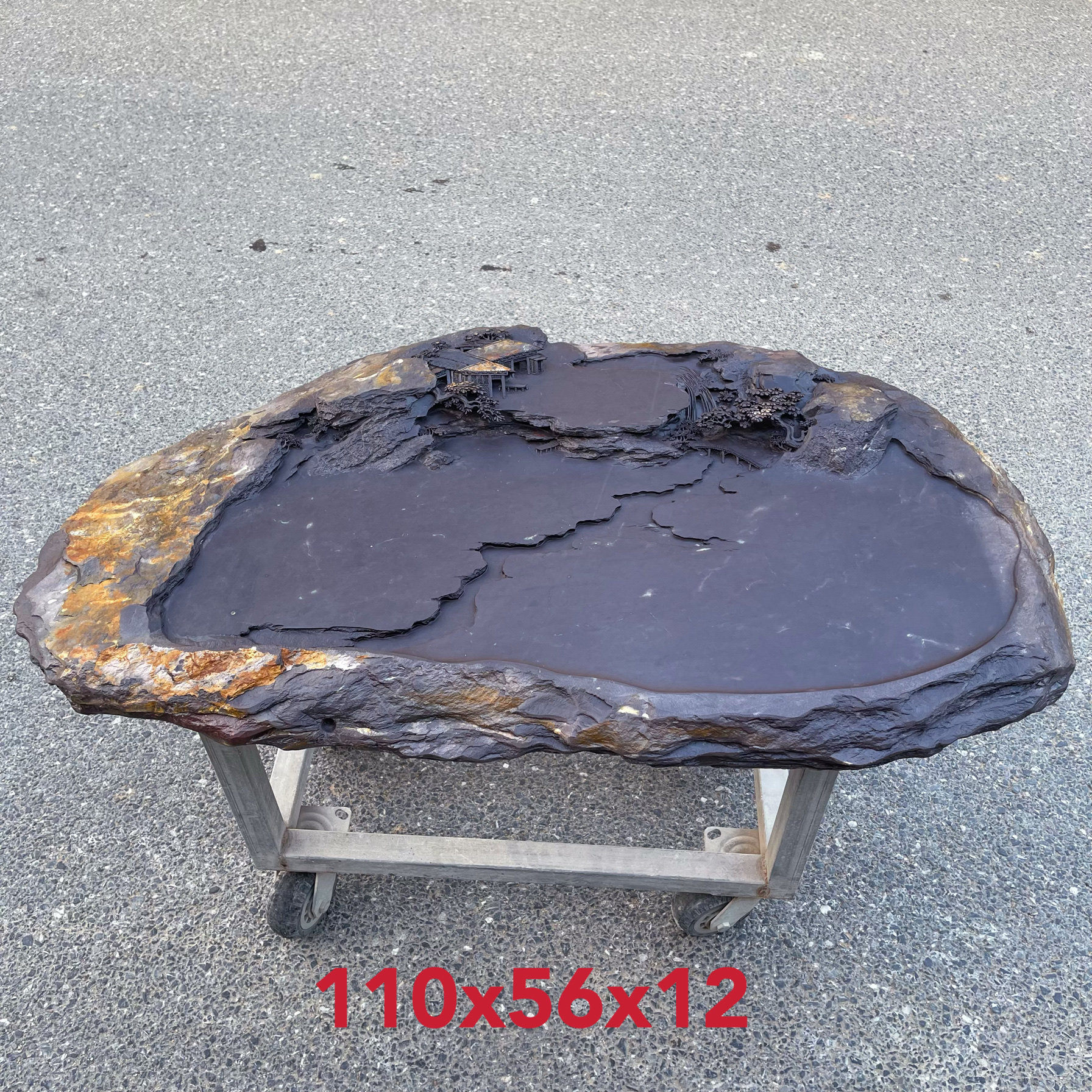 宋坑原石整块雕刻多款精雕刻端砚茶盘紫端石天然石皮手工石雕工艺