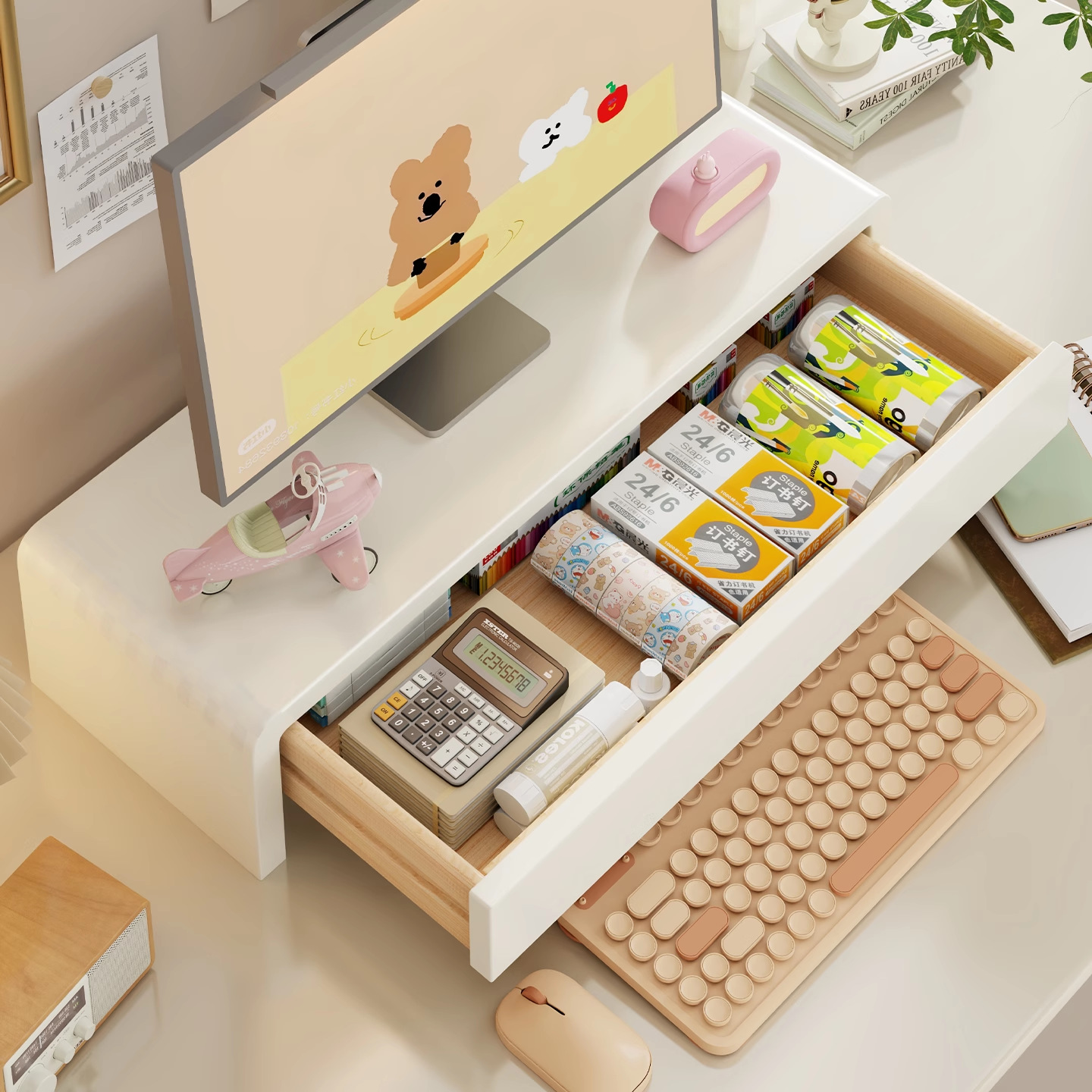 实木电脑增高架女生工位显示器支架办公室桌面台式加高底座置物架