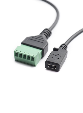 免焊接mini5p母转5pin绿色端子USB插头连接传输信号延长器转接线