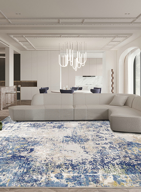 3D土耳其进口高密度客厅卧室意式轻奢北欧中式高级灰蓝色诧寂地毯
