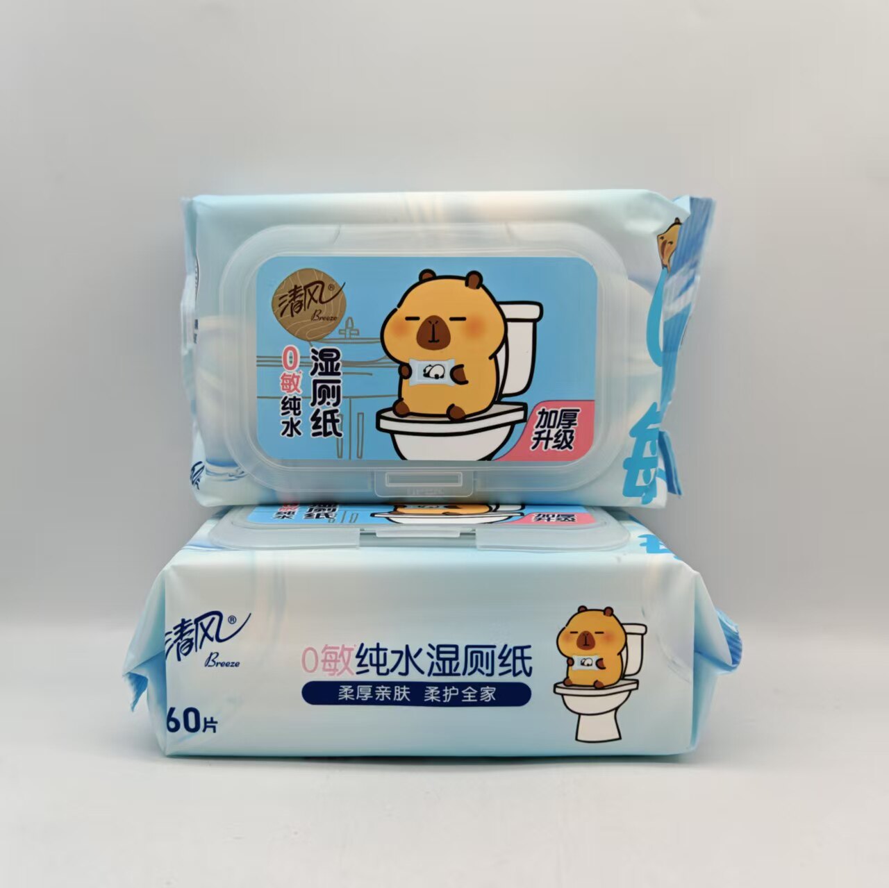 清风卡皮巴拉湿厕纸60片6包擦屁股厕纸私处杀菌湿厕纸巾实惠装by