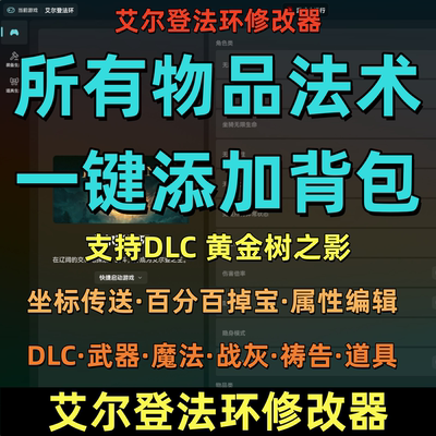 艾尔登法环修改器支持DLC全武器装备添加老头环多项功能凭空生成
