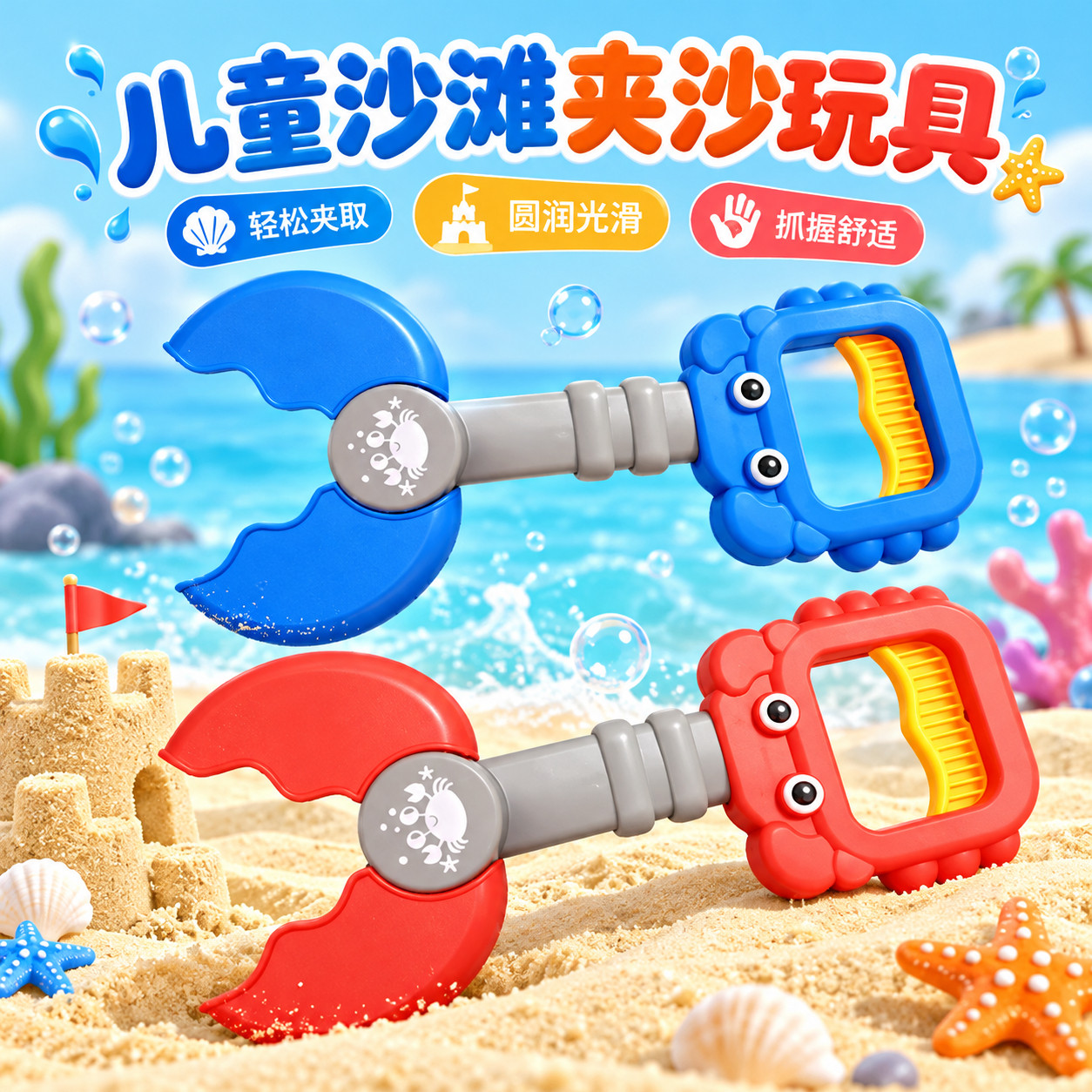 儿童螃蟹机械手沙滩夹玩具抓沙夹贝壳夹子宝宝海边戏水玩沙工具