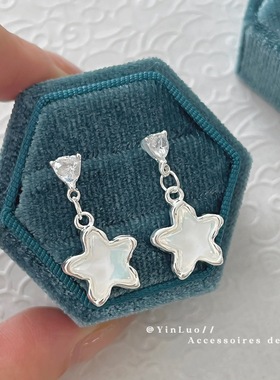 蓝色星星耳钉女轻奢高级感气质大气耳环2024新款爆款小巧精致
