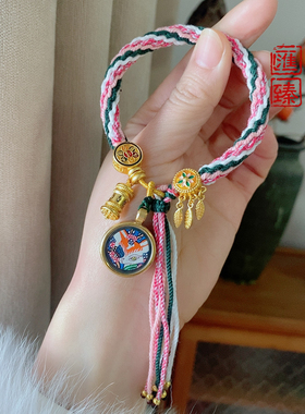 藏式粉绿手绳唐卡手绘狐仙女捕梦网手链嘎乌盒轮回手串饰品手链