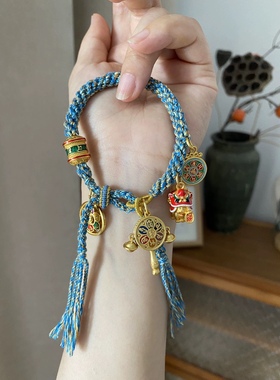 多色可选藏式拨浪鼓醒狮手工编织手绳新年礼物情侣款民族风饰品