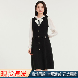 珂莱商场同款2025秋冬季新款黑色小香风拼接连衣裙子女 KF12462W0