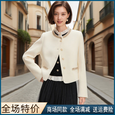 秋冬季圆领长袖小香风短款外套女