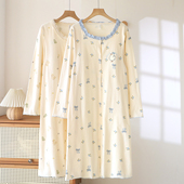 产妇待产裙月子带胸垫哺乳睡裙长袖 薄款 家居裙 孕妇大码 纯棉春夏季