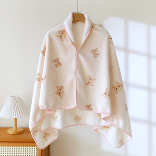 法兰绒月子披肩秋冬产后产妇护肩膀防寒保暖孕妇睡衣坎肩防风盖被