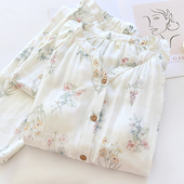 纱布孕妇睡衣竹纤维吸汗产后6月份7哺乳喂奶衣套装 月子服夏季 薄款