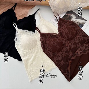 森色系2558早秋性感纯欲磨毛吊带背心外穿一体固定杯V领一字美背