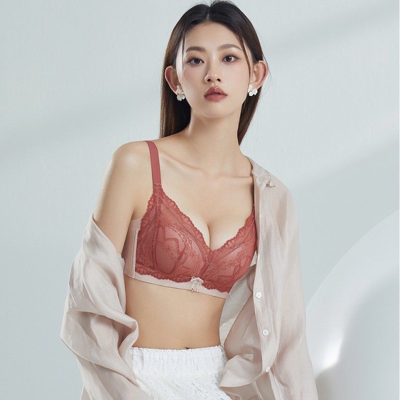 影舒婷3393新款无磁内衣透气中厚杯小胸聚拢侧收副乳蕾丝文胸罩女