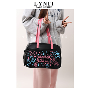 LYNIT 可爱涂鸦大容量单肩包小众设计波士顿包包 托特包女2024新款
