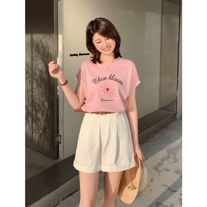 天丝棉质高腰A字百搭翻边短裤