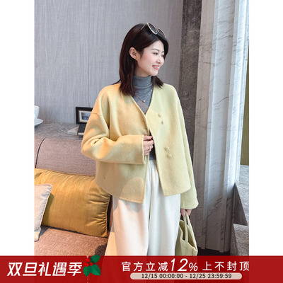 包包羊毛双面呢短款大衣