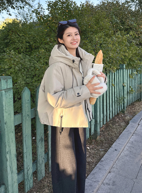 紫璐莱放氧计划~户外运动风90白鸭绒抽绳连帽短款羽绒服外套女44X