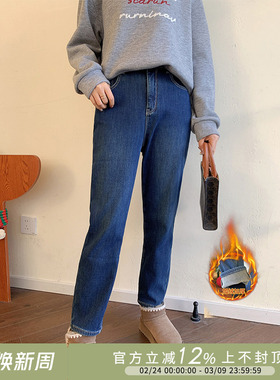 紫璐莱冬日王牌~梨形显瘦加绒保暖高弹舒适小直筒牛仔羽绒裤05X