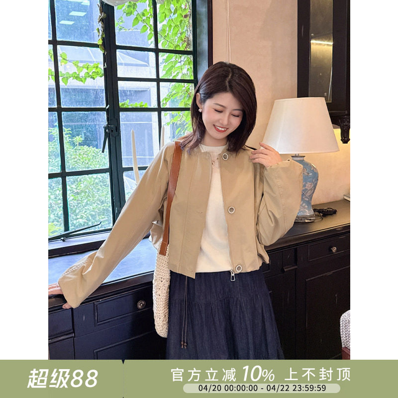 紫璐莱榛果巧~韩系简约风百搭休闲慵懒花苞袖短款风衣外套女026X