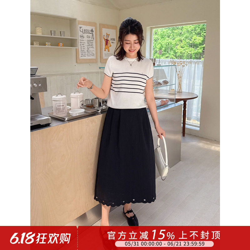 紫璐莱花语绽~高腰显瘦棉质花边显瘦百搭a字版纯色长款半身裙50X