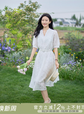 紫璐莱夏日浪漫~多色蕾丝刺绣天丝连衣裙女法式气质显瘦中长裙54X