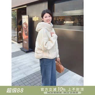 紫璐莱星空云游~复古设计感星空毛呢拼接连帽保暖羽绒服外套女75X