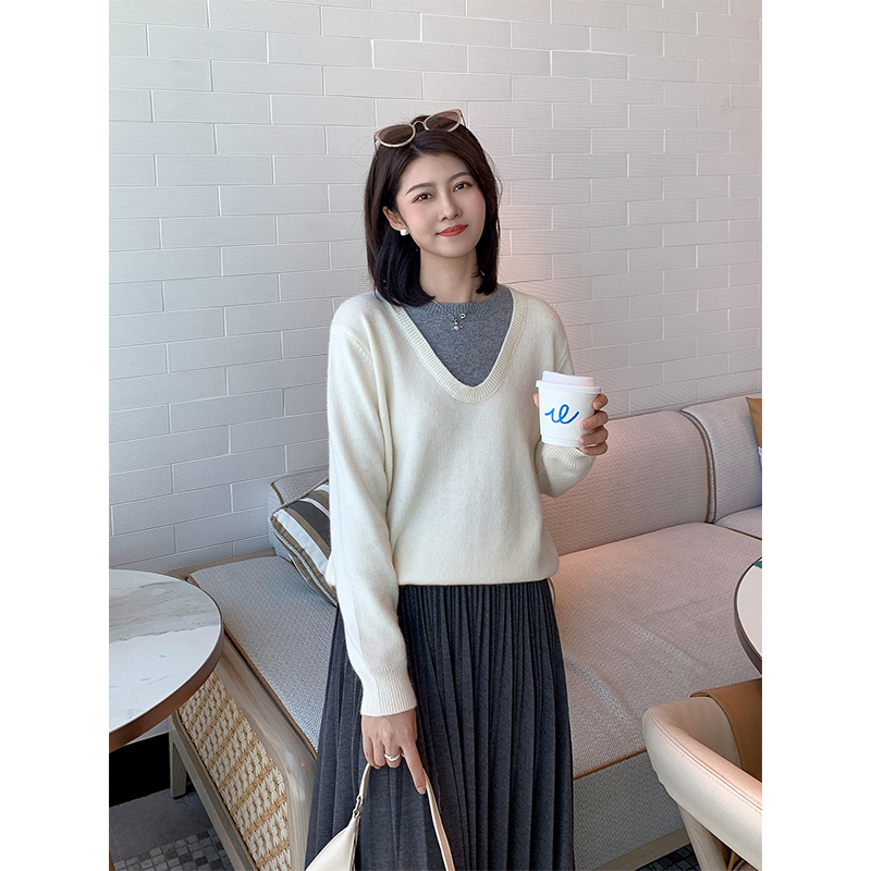 紫璐莱温柔风假两件套头针织衫