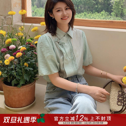 紫璐莱复古新中式泡泡袖衬衫