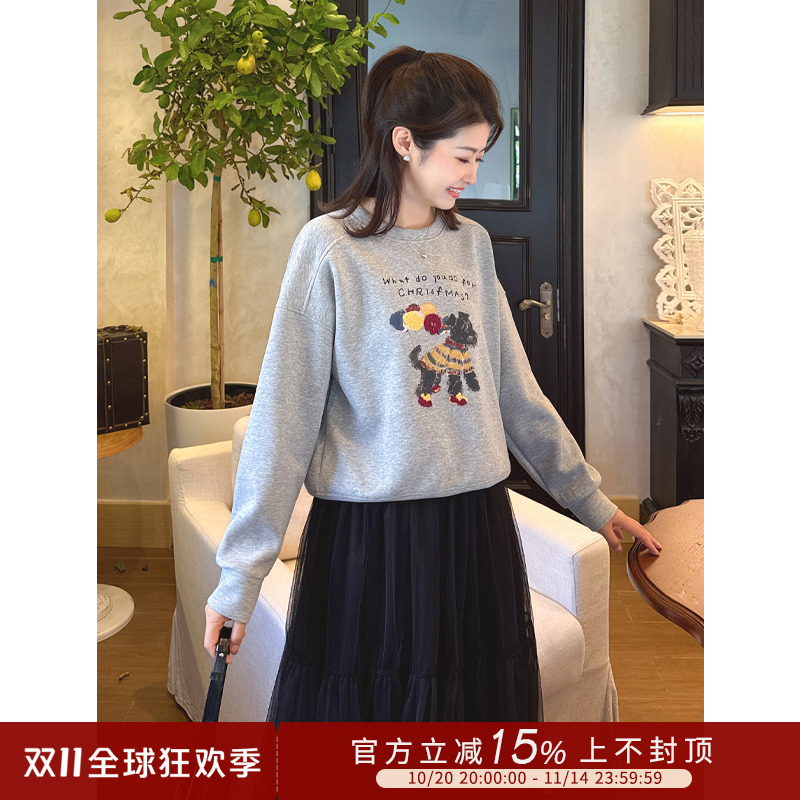 卡通小狗印花圆领卫衣