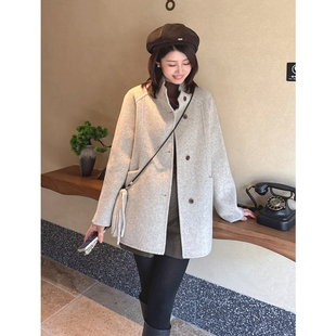 紫璐莱暖冬礼物 立领气质小个子配包包双面呢羊毛大衣女冬39X 韩式