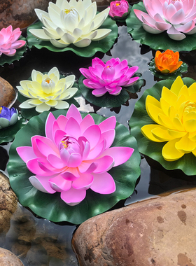 仿真荷花假荷叶水池造景鱼缸摆件供佛睡莲装饰道具