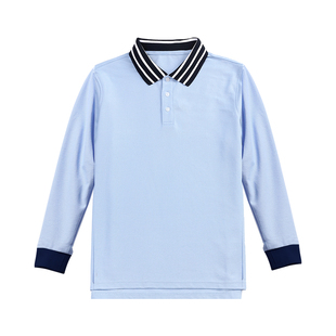 中小学生校服短袖T恤儿童枣红POLO浅蓝t恤天蓝 长袖棉男女童上衣